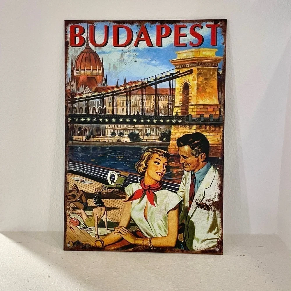 Budapest Hungary Landscape Retro Travel Poster Postcard Art Sign